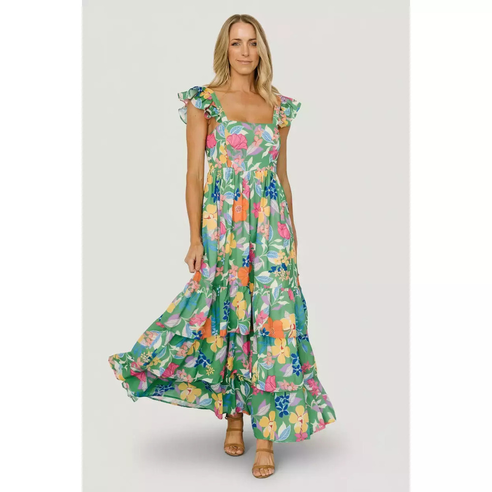 Baltic Born Monte Tiered Maxi Dress | Green Multi Size Large